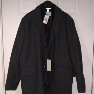 Cole Haan Mens Wool Blend Overcoat with Knit Bib Inset